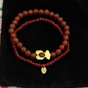 Tous Bear Red Beaded Bracelet with Gold Charm